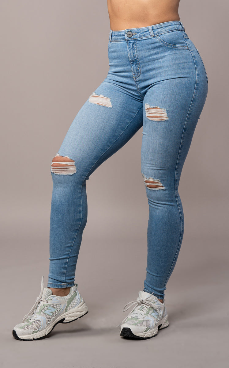 GTTGXS Women High Waist Casual Jeans Washed Distressed Hole Jeans