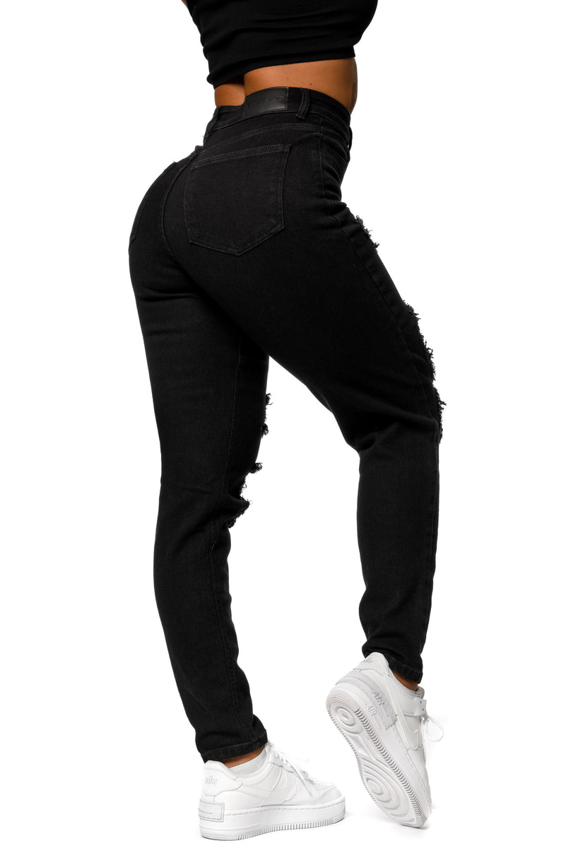 Womens Traditional V2 Mom Super Ripped High Waisted Fitjeans Schwarz Fitjeans 5527