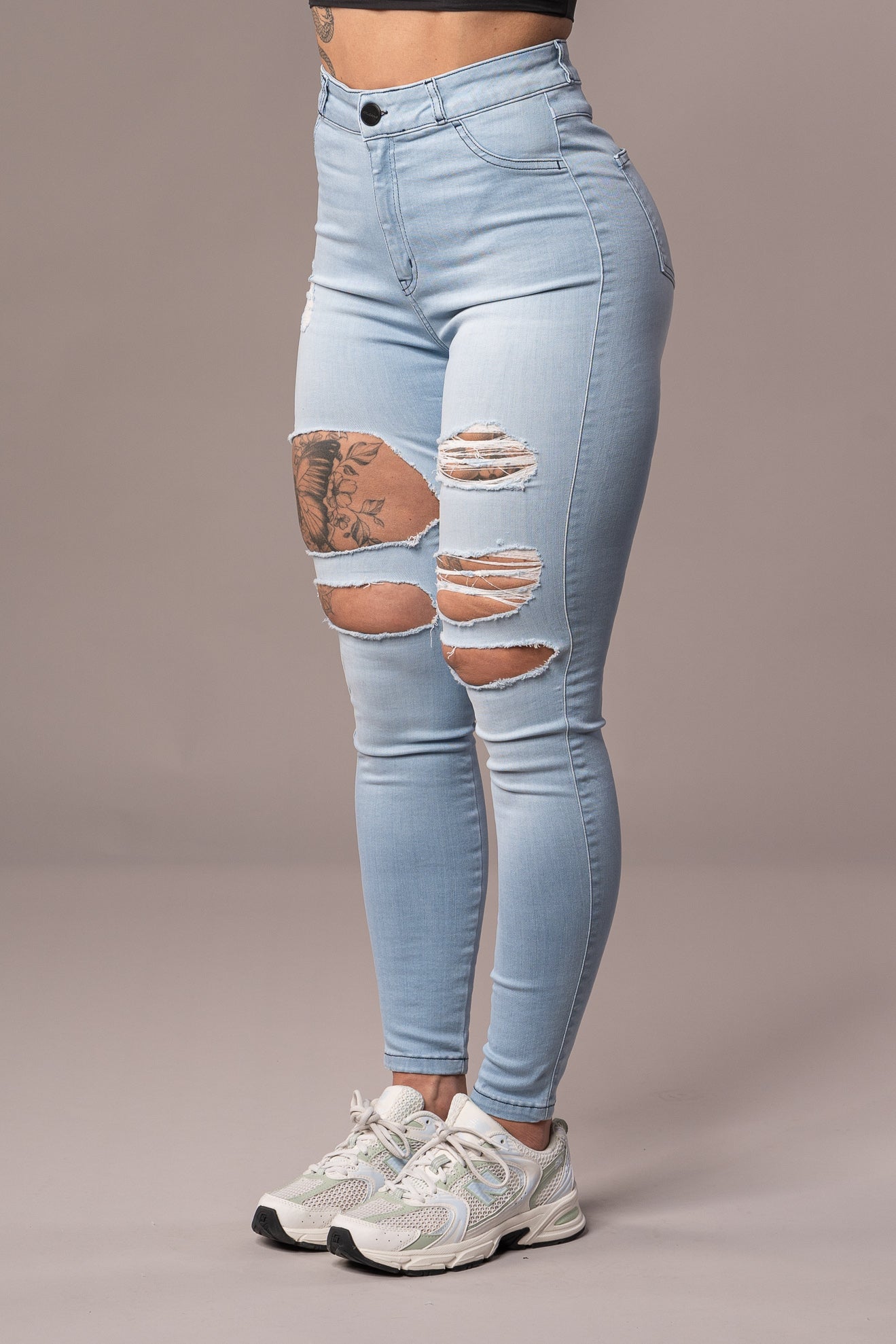 Womens Regular Super Ripped High Waisted Fitjeans - Bleach Blue Regular Super Ripped High Waisted FITJEANS   