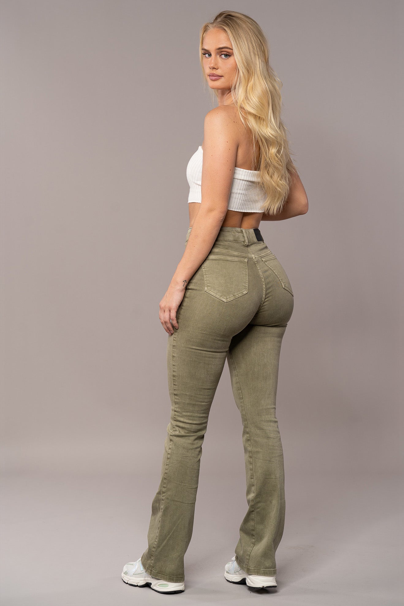 Womens Pastel Flared Fitjeans - Khaki Pastel Flared FITJEANS   