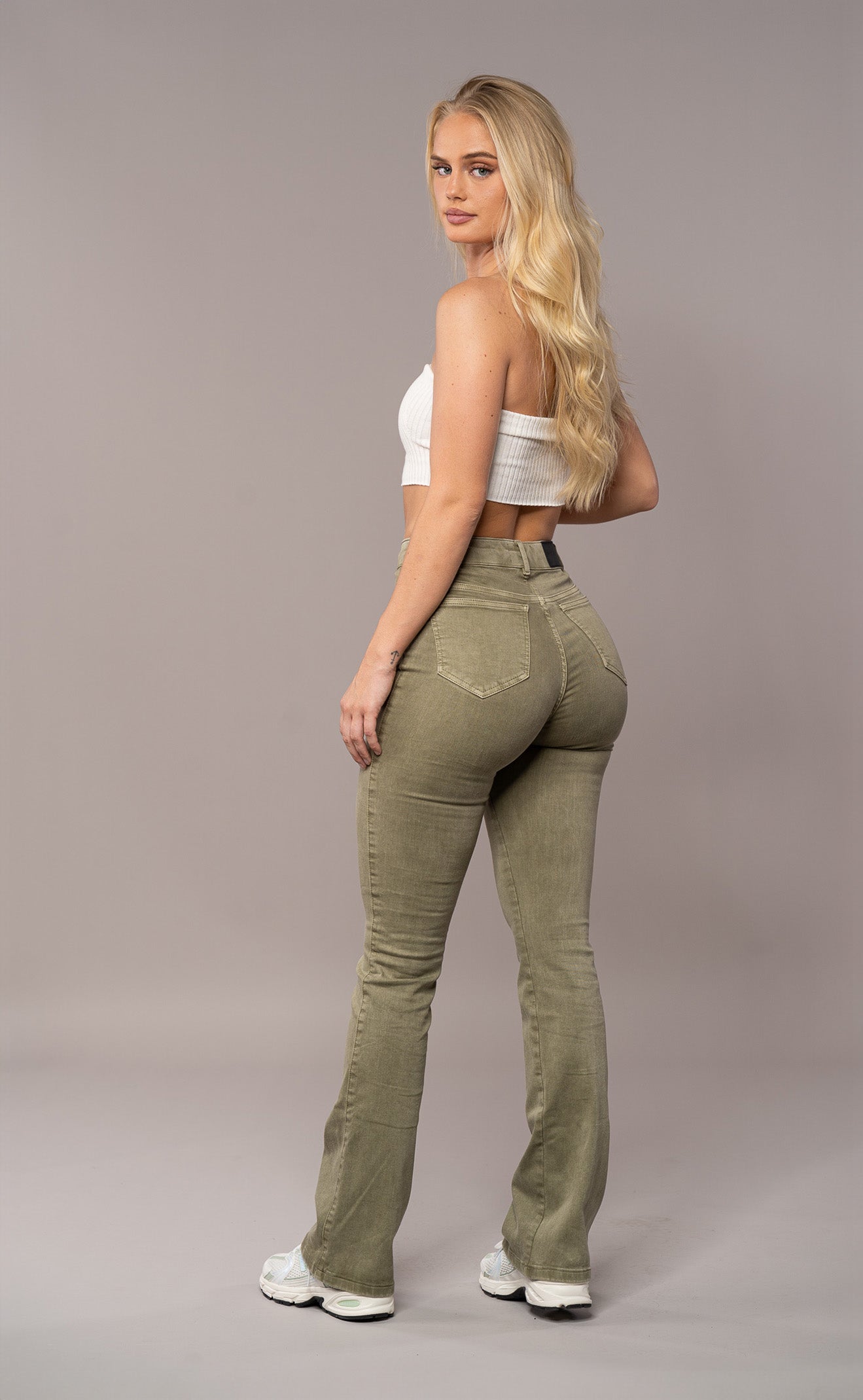 Womens Pastel Flared Fitjeans - Khaki Pastel Flared FITJEANS