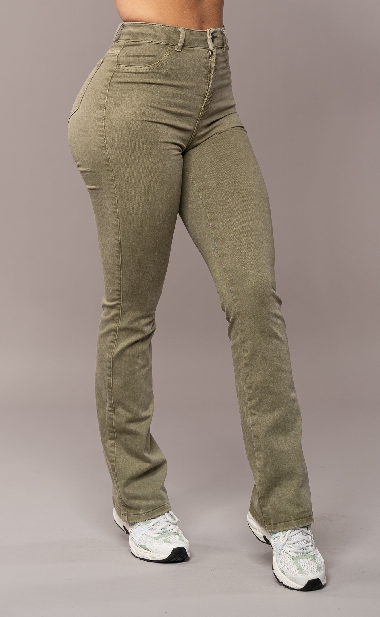 Womens Pastel Flared Fitjeans - Khaki Pastel Flared FITJEANS   