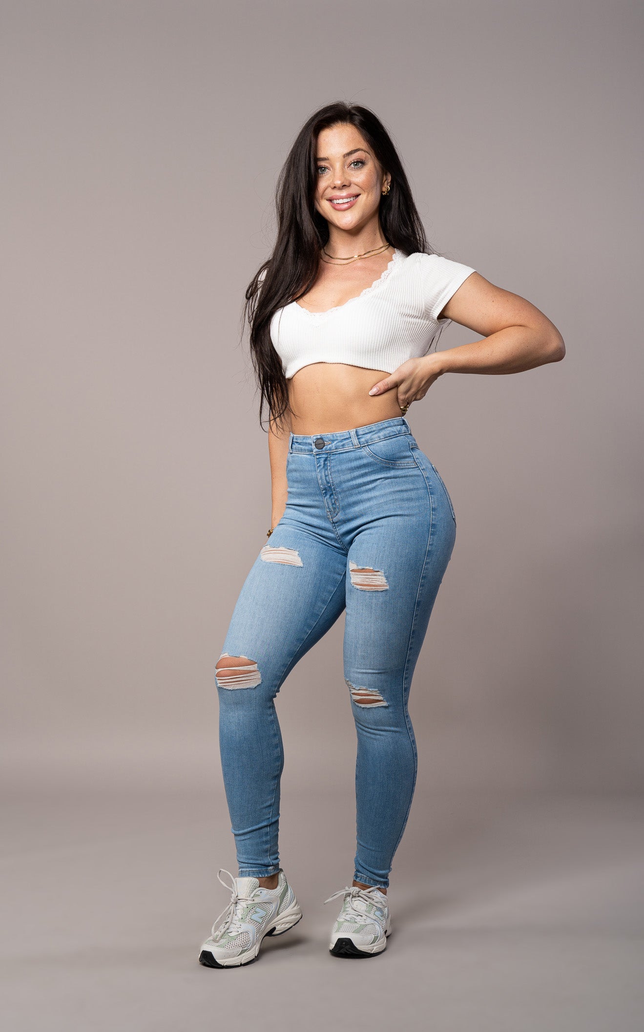 Womens Regular V2 4 Hole Ripped High Waisted Fitjeans - Arctic Light Blue Regular V2 4 Hole Ripped High Waisted FITJEANS   