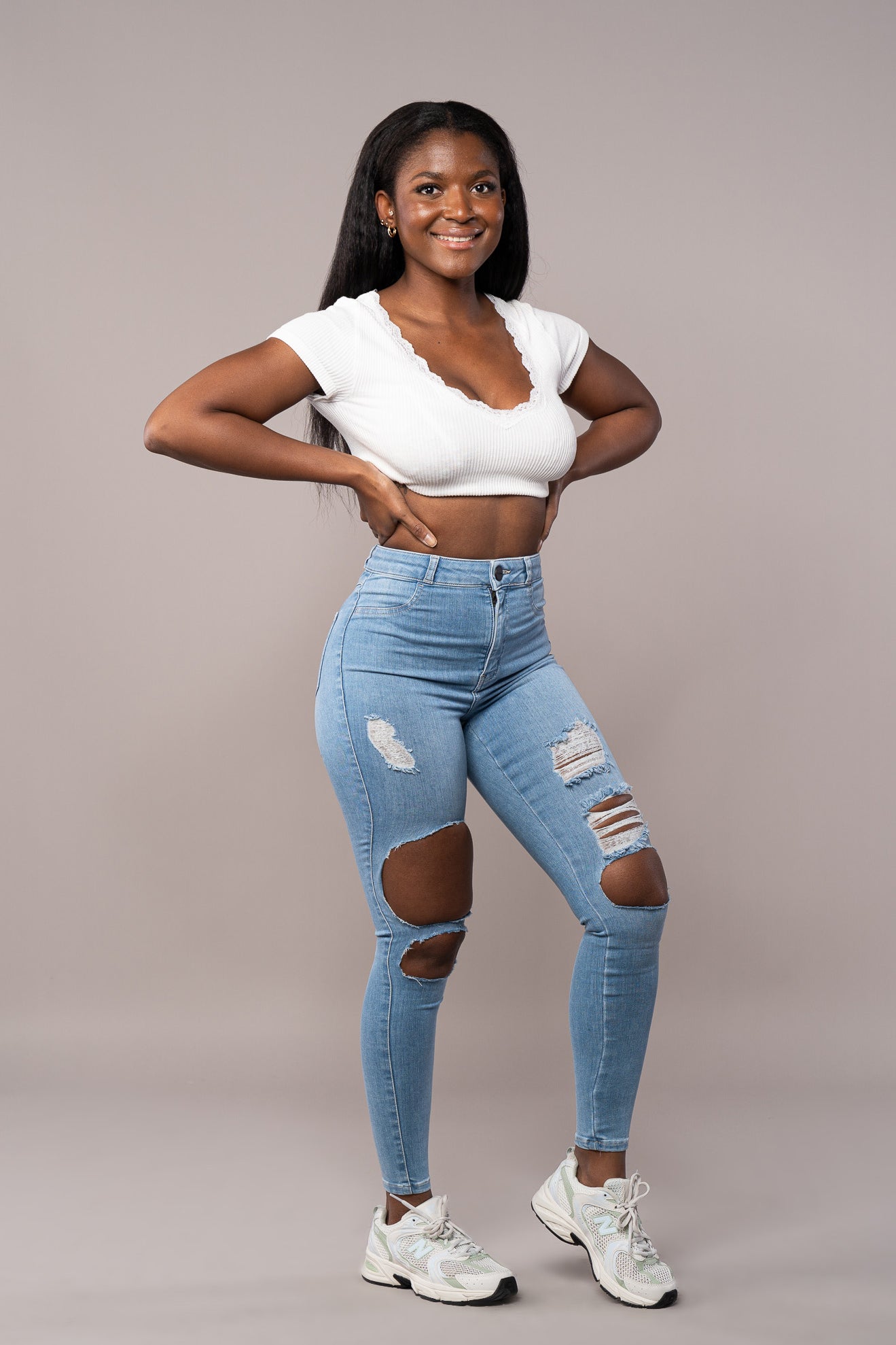 Womens Regular V2 Super Ripped High Waisted Fitjeans - Arctic Light Blue Regular V2 Super Ripped High Waisted FITJEANS   
