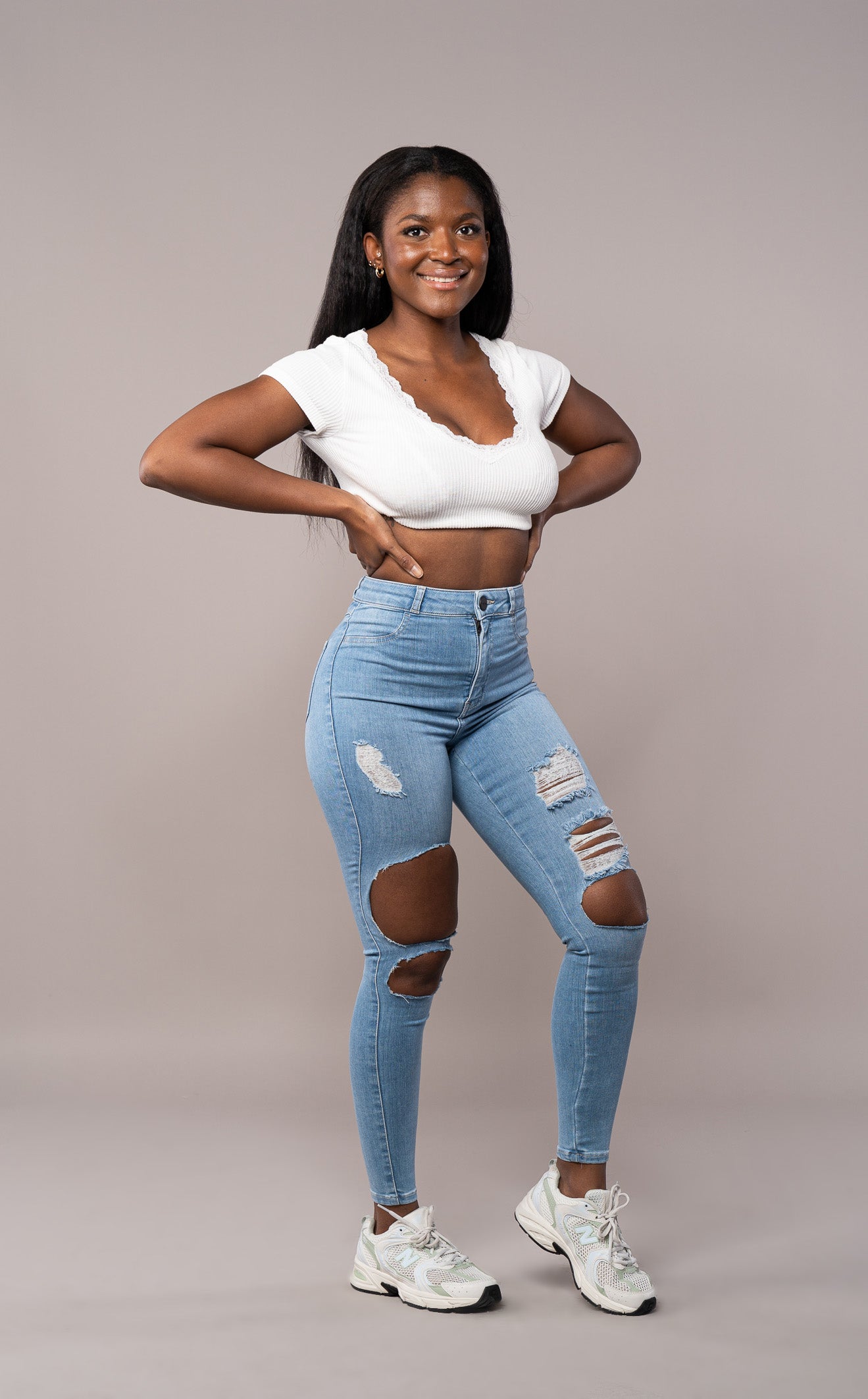 Womens Regular V2 Super Ripped High Waisted Fitjeans - Arctic Light Blue Regular V2 Super Ripped High Waisted FITJEANS   