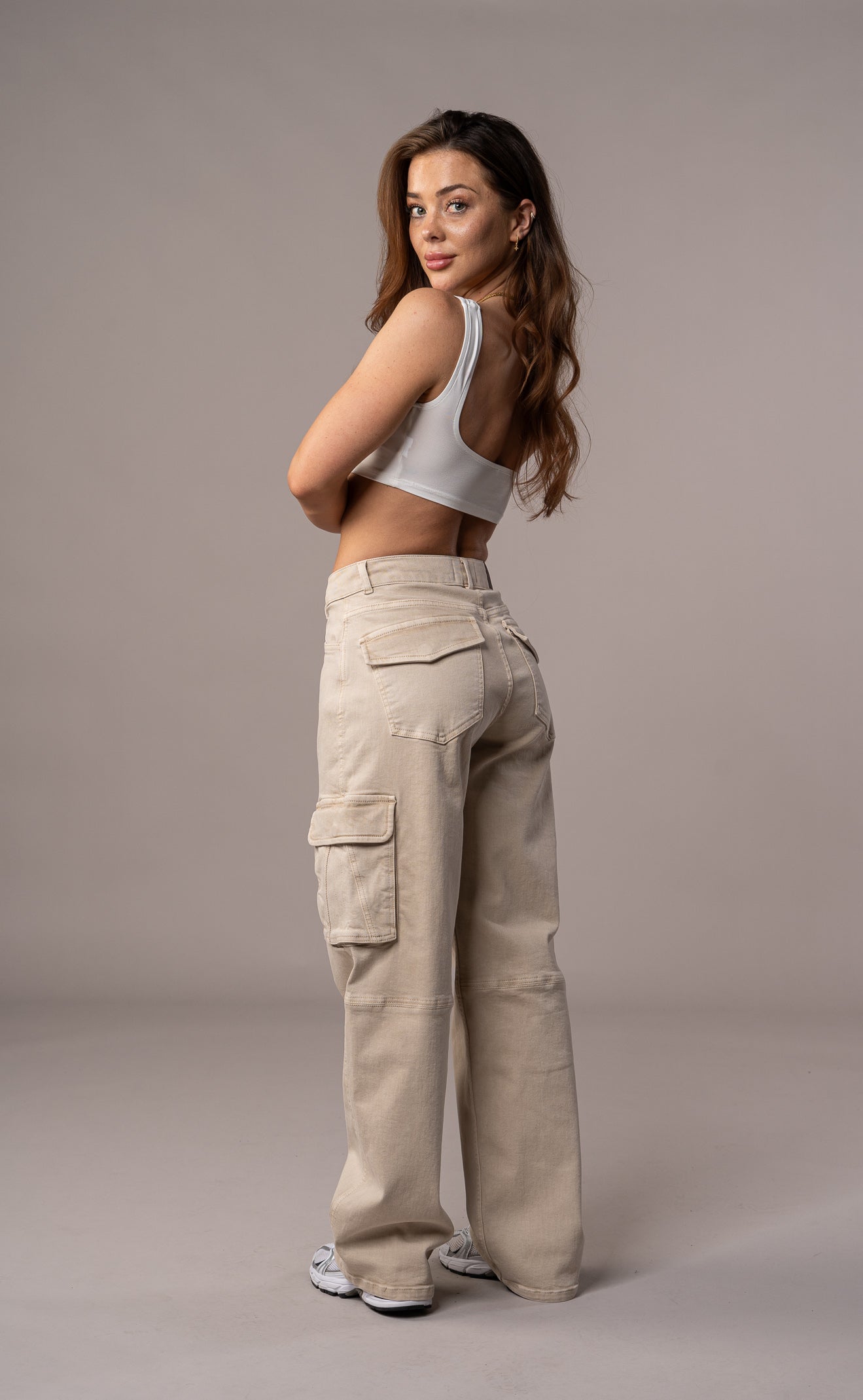 Womens Pastel Cargo Fitjeans - Sand Cargo FITJEANS   