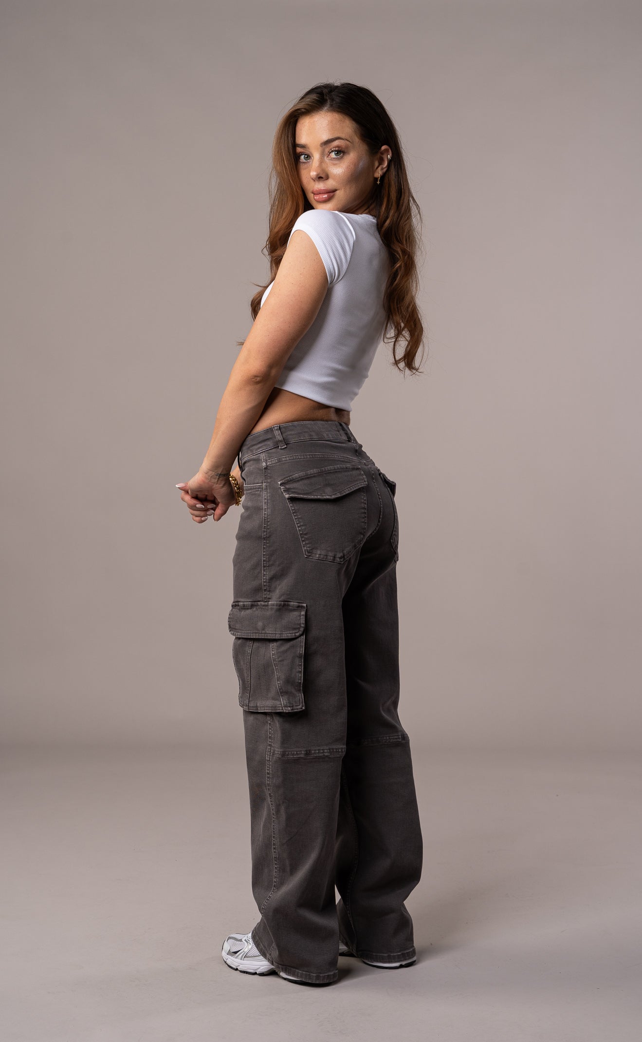 Womens Pastel Cargo Fitjeans - Charcoal Cargo FITJEANS   