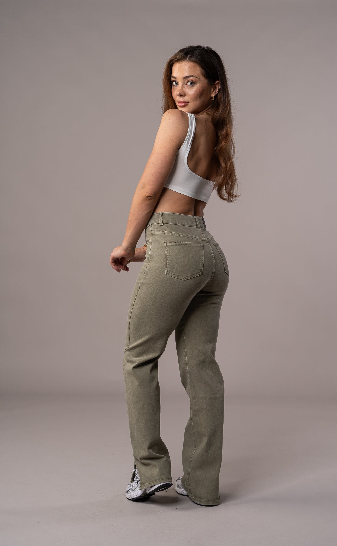 Womens Pastel Straight Leg Fitjeans - Khaki Straight Leg FITJEANS