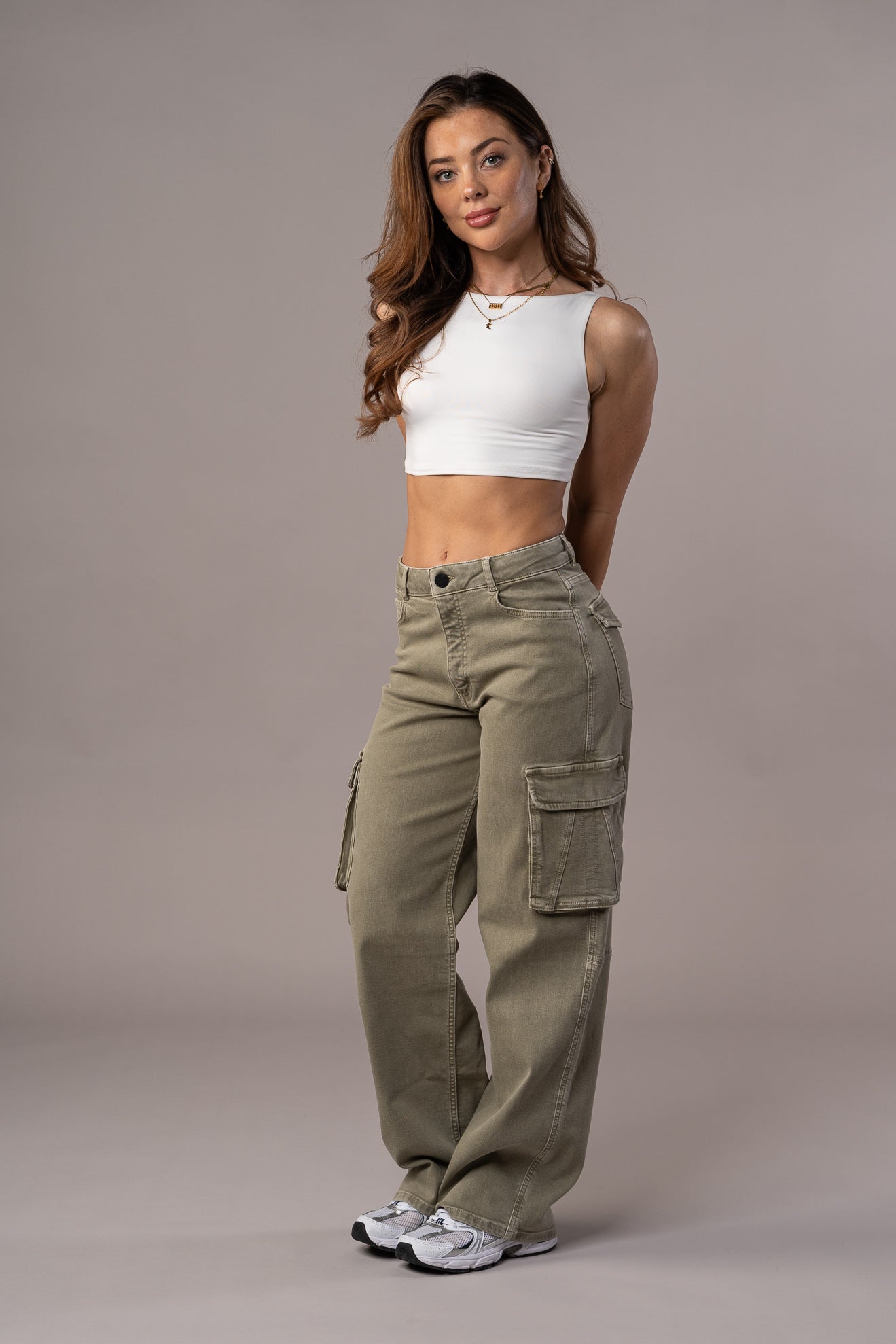 Womens Pastel Cargo Fitjeans - Khaki Cargo FITJEANS   