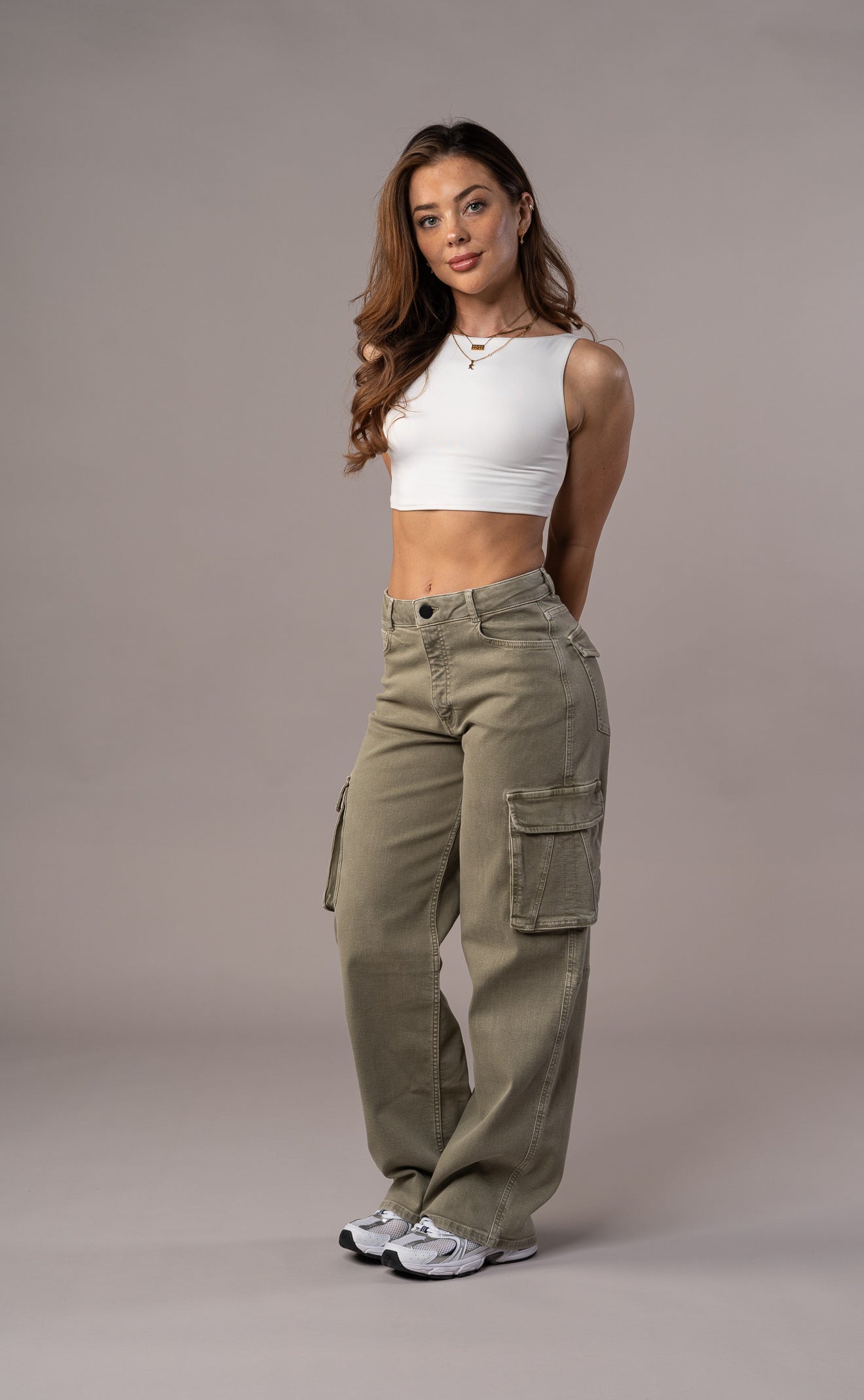 Womens Pastel Cargo Fitjeans - Khaki Cargo FITJEANS   