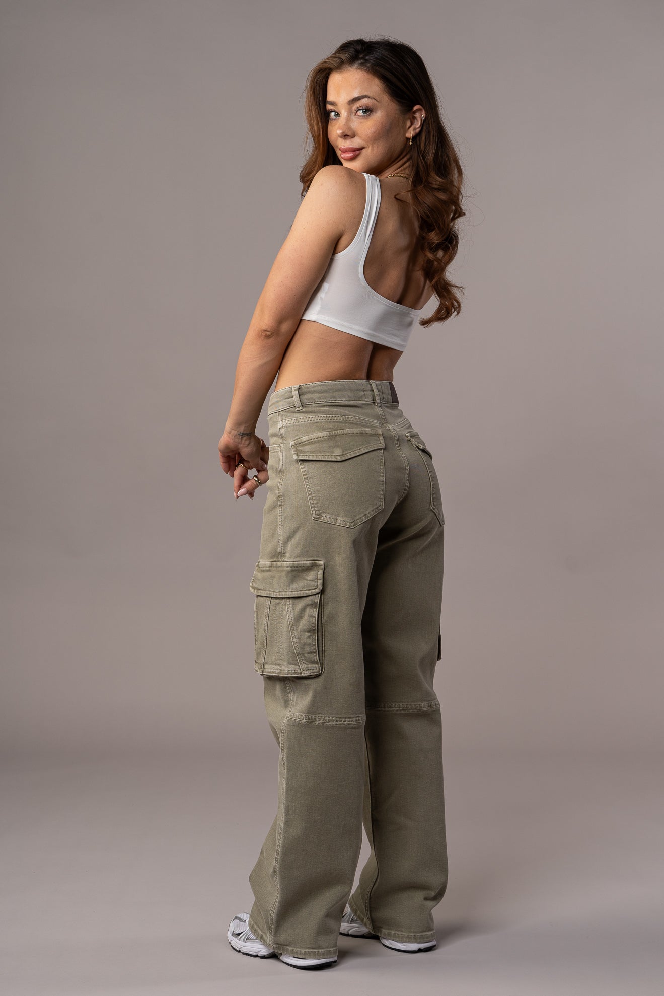 Womens Pastel Cargo Fitjeans - Khaki Cargo FITJEANS   