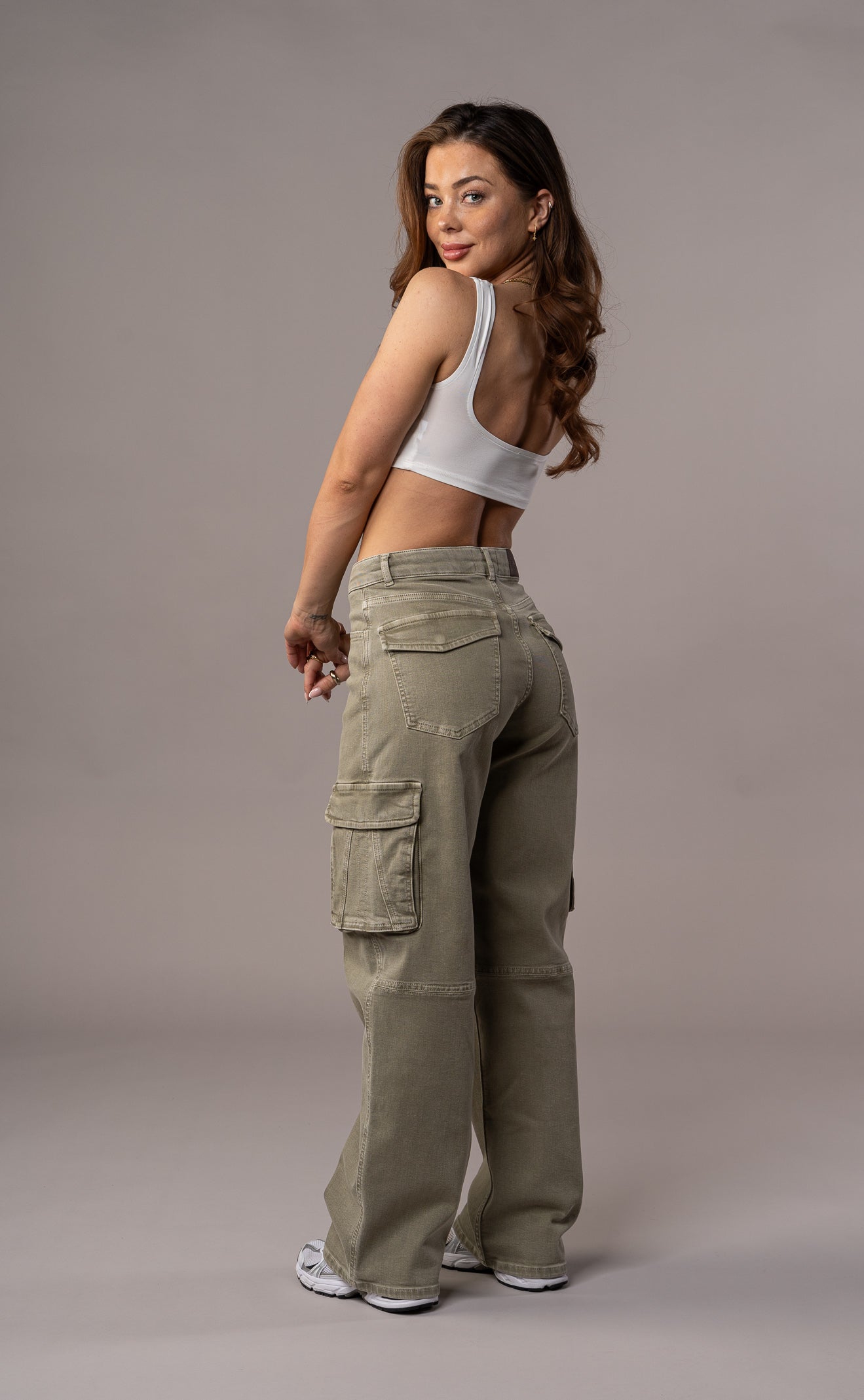 Womens Pastel Cargo Fitjeans - Khaki Cargo FITJEANS   