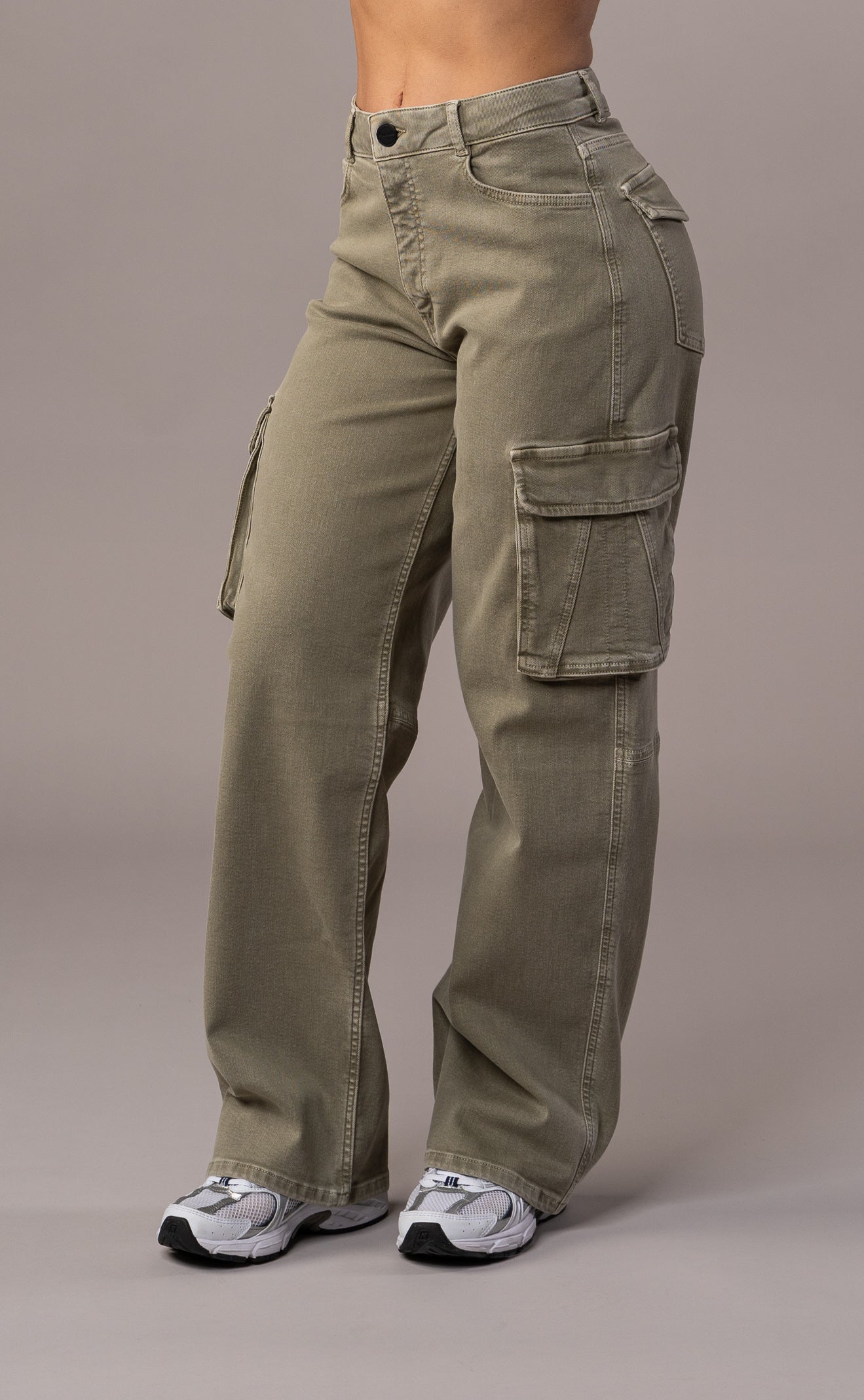 Womens Pastel Cargo Fitjeans - Khaki Cargo FITJEANS   